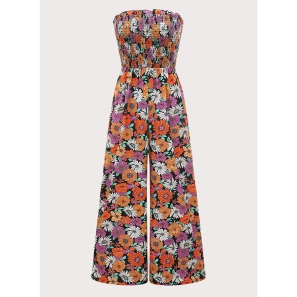 Pants - Boho Floral Print Tube Top Jumpsuit